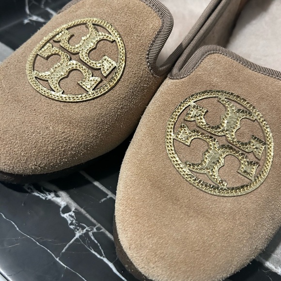 Tory Burch Billy Real Suede Shearling Slippers Logo 8 - Picture 4 of 12
